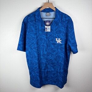 CSA Kentucky Wildcats Mens Large Blue Hawaiian Tropical Button Up Shirt NWT